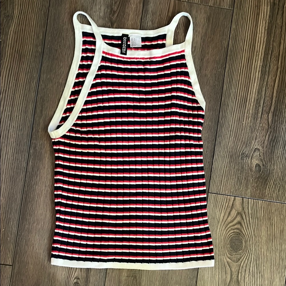 H&M Black and Red Striped Ribbed Tank Top